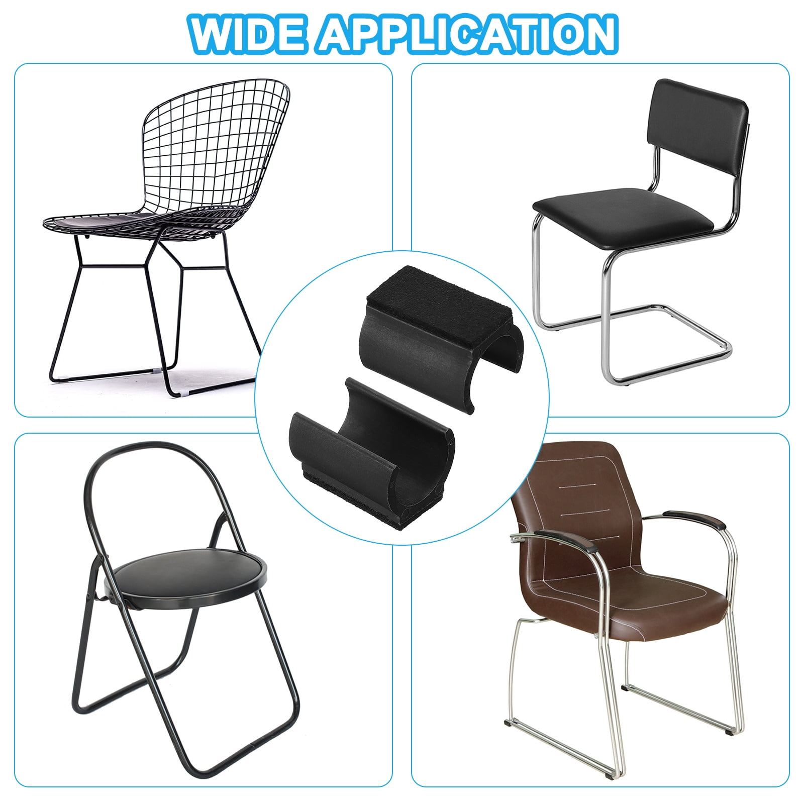 Uxcell 50 Pack Rectangle U Shaped Chair Leg Tip Cap with Felt Pad Fit Dia 0.98" Black