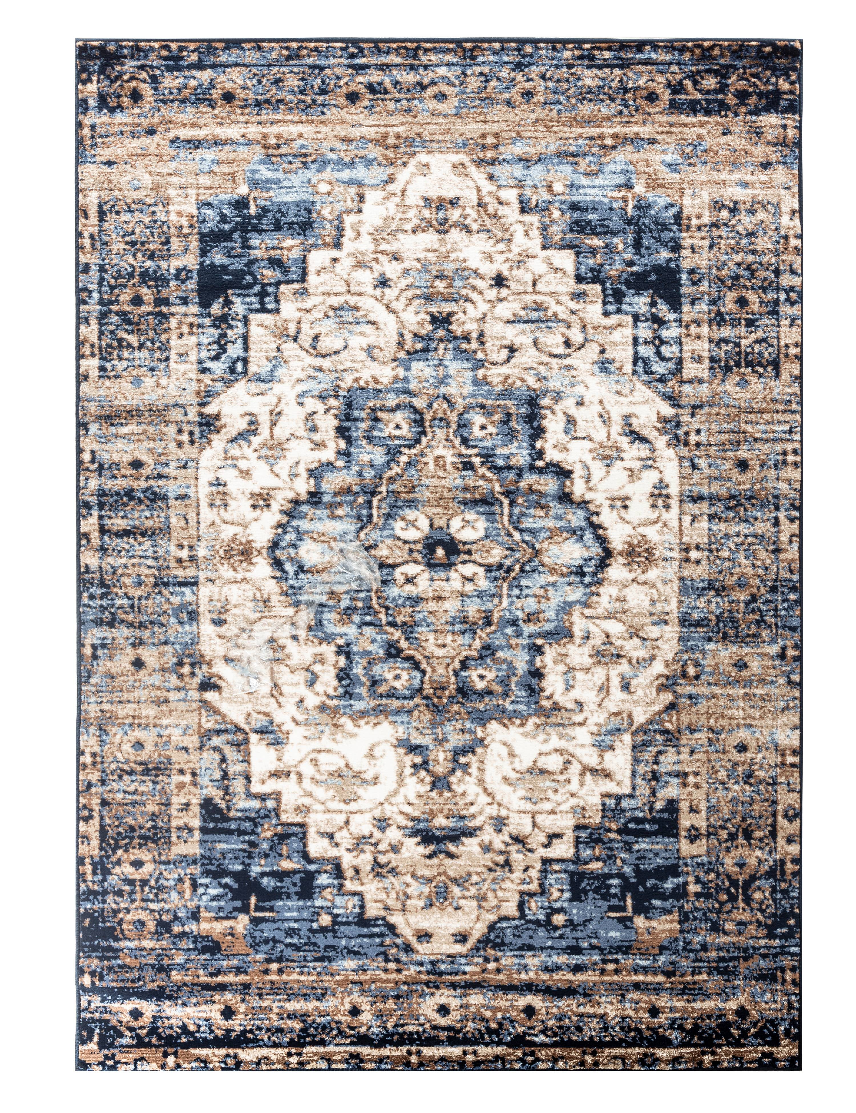 Romance Collection RugsBrown Blue Distressed Washed Oriental Design