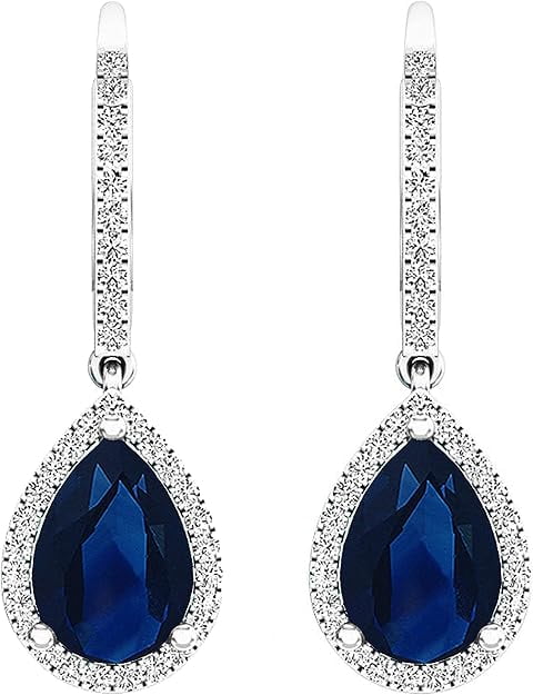 NYS Jewellrs2.40Ct Pear Cut Blue Sapphire Lever Back Drop Earring's 14K White Gold Plated 925 Sterling Silver For Women's