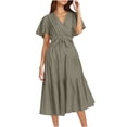 thumbnail image 6 of Admvng Women's V-Neck Dress Tiered Short Sleeve Casual Elegant Dress, 6 of 9