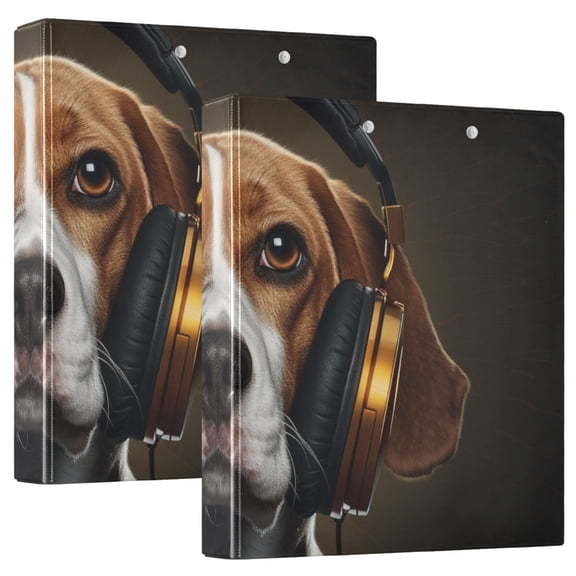 Dog Music Earphone 3 Ring Binders 1.5 inch Hardcover File Folders with Interior Pockets A4 Size Organizer for School Office Hospital Set of 2