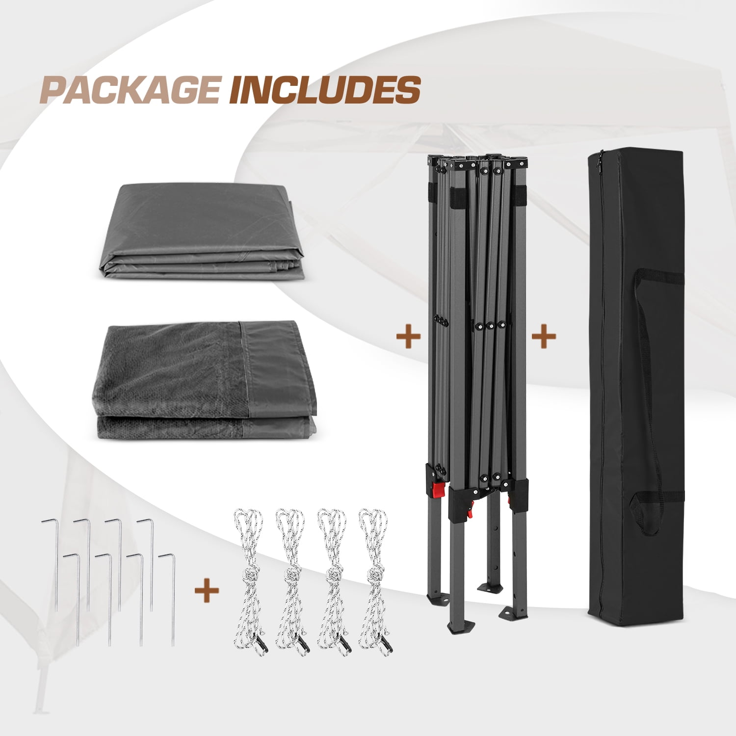 EAGLE PEAK 10x10ft Slant Leg Easy Setup Pop Up Canopy Tent with Mosquito Netting 64 sqft of Shade, Gray