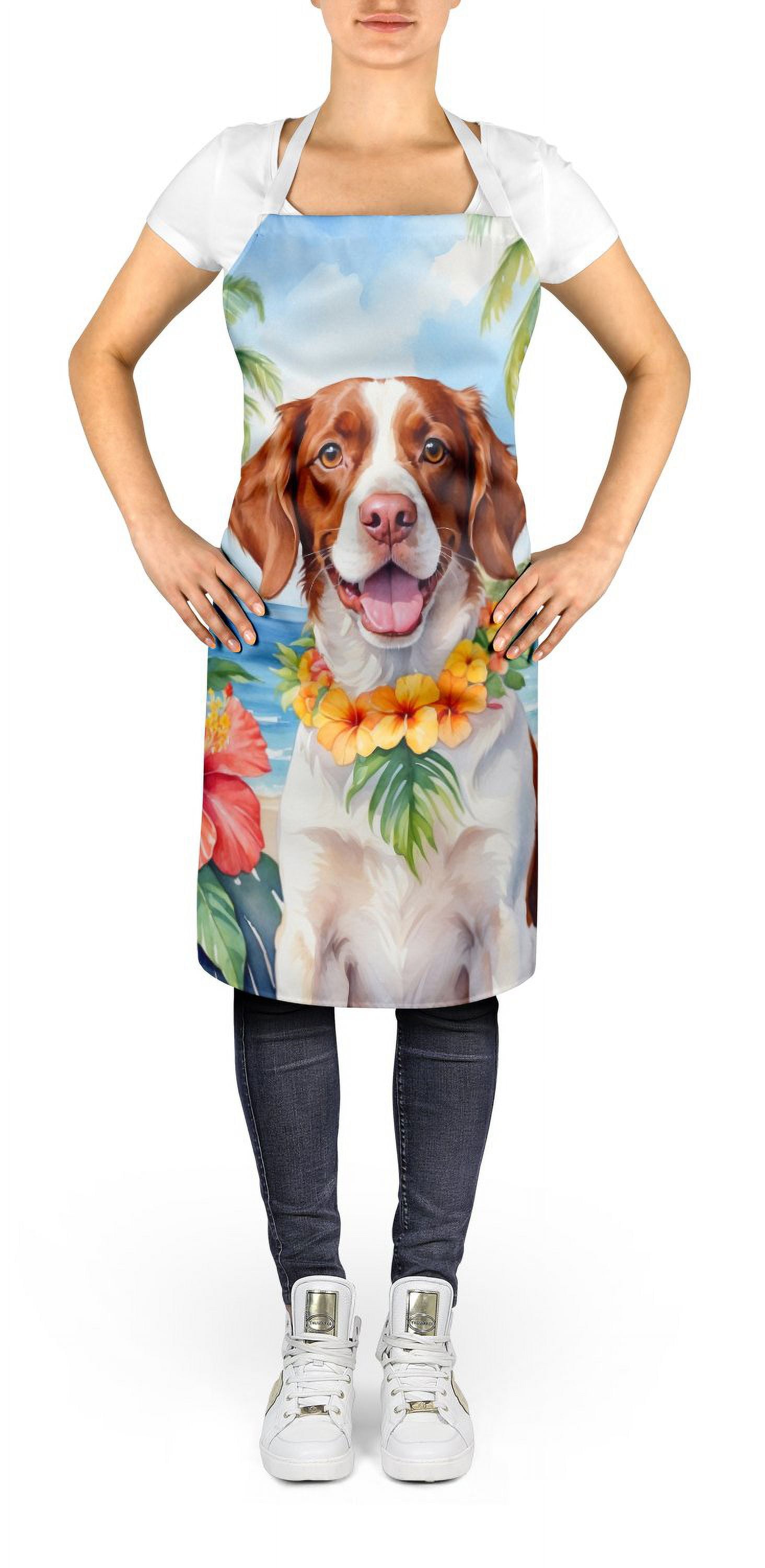 Brittany Spaniel Luau Apron 27 in x 30 in