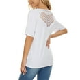 thumbnail image 7 of safuny Women's Trendy Loose Comfy Tops Solid Tops Short Sleeve Tees Round Neck Shirts Lace Patchwork Vintage Clothing Fashion Summer White S, 7 of 7