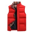 thumbnail image 4 of Men's Solid Color Winter Quilted Vest Stand Collar Thick Sleeveless Jacket with Pockets Outdoor Warm Gilet Red Size XXXL, 4 of 4