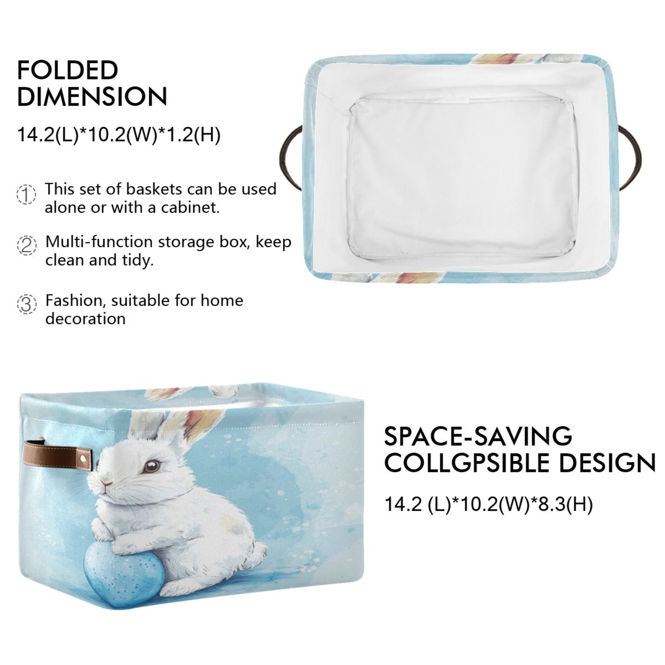 Square Storage Basket 14.2*10.2*8.3 Inch One Sizex2 Shelf Basket Open Home Storage Bins Bedroom Storage Basket Closet Storage Stylish Decor Blue Easter Bunny
