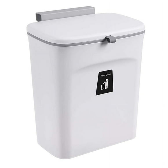 Kitchen Compost Bin for Counter Top or Under Sink, Hanging Small Trash Can with Lid,Mountable Indoor Compost Bucket(C),1 x trash can 1 x Trash can lid 1 x hook 1 x pasteboard,White