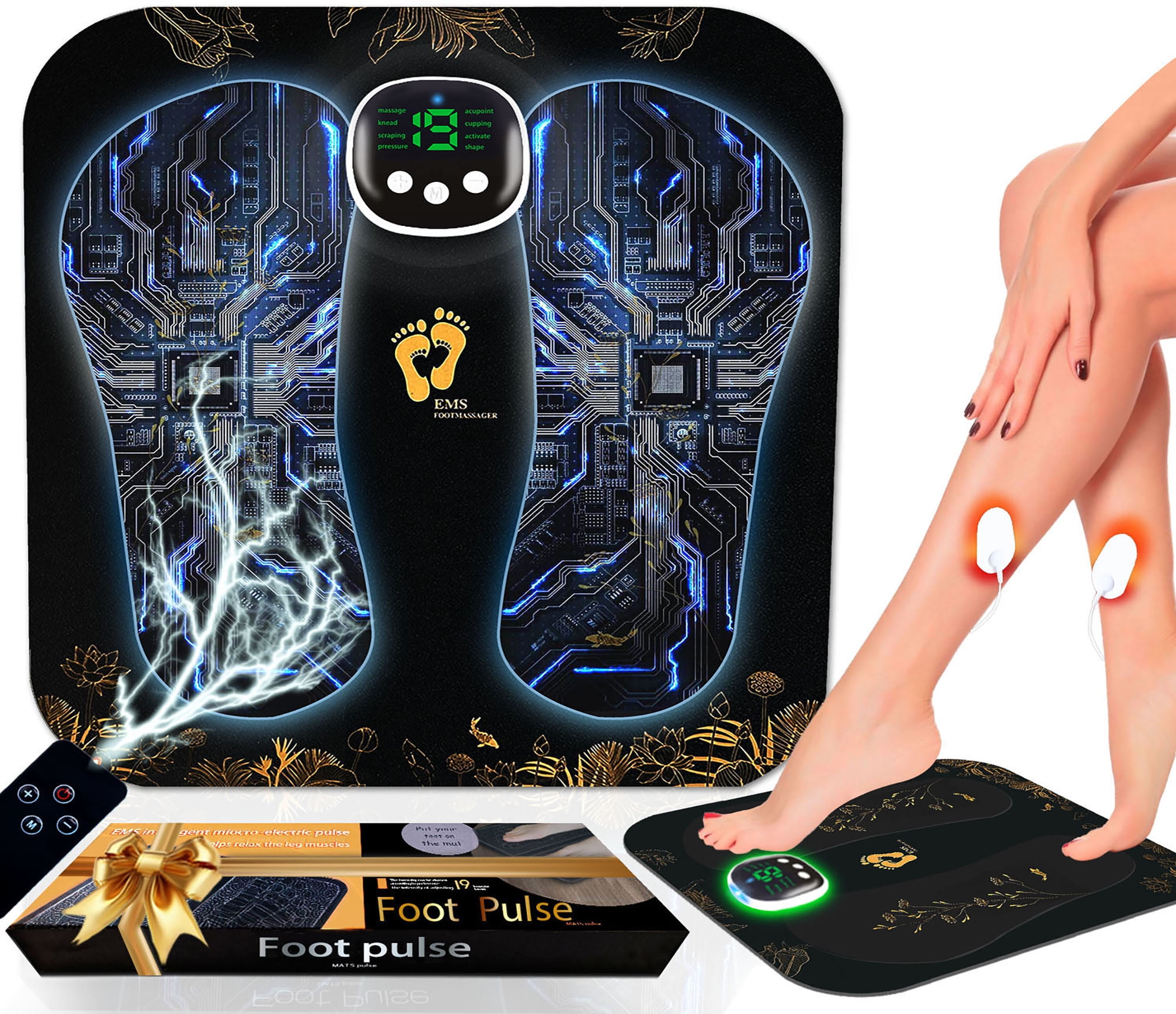 EMS Foot Massager Neuropathy Mat - Electric Feet Massage Machine: Pulse Acupoints Bioelectric Plantar Fasciitis Massage for Pain Relief & Circulation