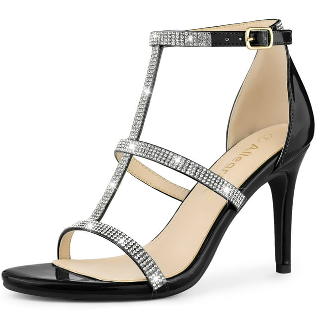 BLISSFUL STEP Sandales à Talons Hauts Stilettos pour Femmes avec Bride à la Cheville Ornée de Strass