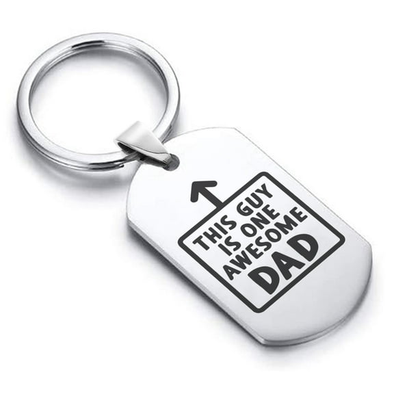 Stainless Steel Awesome Dad Dog Tag Keychain Circle Ring