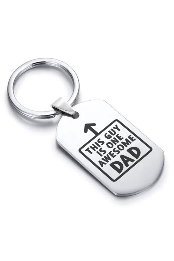 Stainless Steel Awesome Dad Dog Tag Keychain Circle Ring