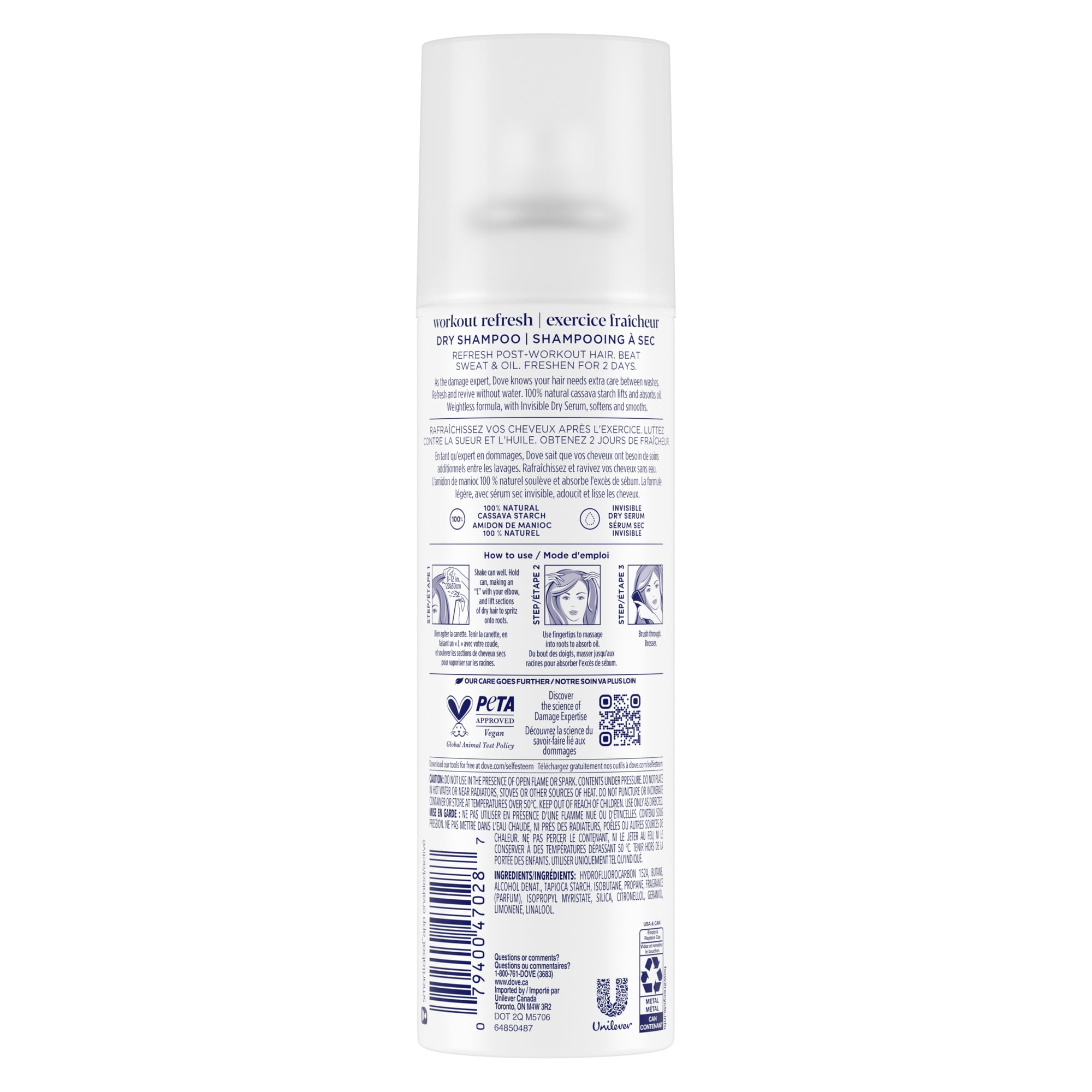 Dove Advanced Dry Shampoo Post Workout Hair Without Water Refresh & Revive Workout Refresh Lasting Fragrance for 2 Days 142g, 142 g Dry Shampoo