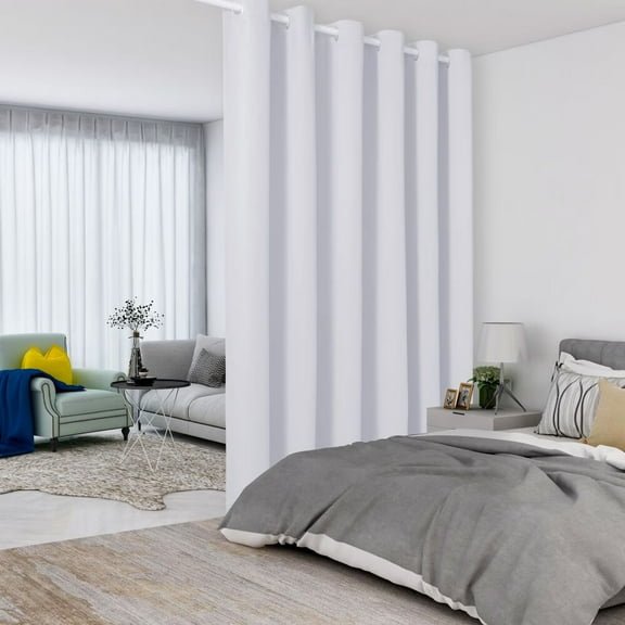 LUSHVIDA Room Divider Curtains Total Privacy Wall Room Divider Screens Wide Blackout Curtain for Living Room Bedroom Patio Sliding Door, 1 Panel, Greyish White, 8.3ft Wide x 8ft Tall