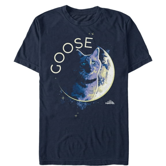 Men's Marvel Captain Marvel Moon Goose Cat Graphic Tee Navy Blue Small