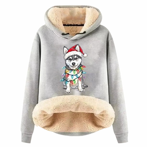 WILLBEST Sudadera de Mujer Womens Casual Plus Velvet Christmas Series Printed Long Sleeve Hooded Sweatshirt X-Grande