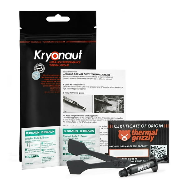 Grasa térmica Thermal Grizzly Kryonaut de 1 g con espátula y almohadillas