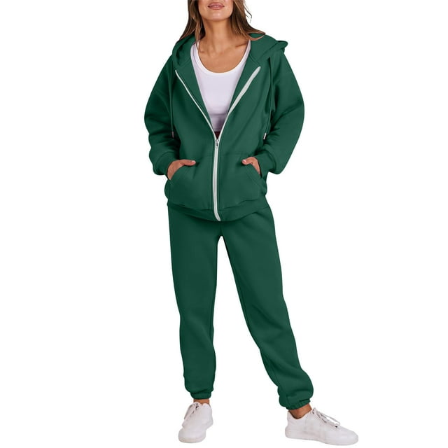 UAMVSH Sweatsuits Women 2 Piece Outfit Zip Up Jacket Jogger Pants Matching Set Oversized Hooded Sweatshirt Lounge Set with Pockets