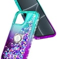 thumbnail image 5 of Case for iPhone 14, Moving Liquid Holographic Glitter Case with Kickstand, Women Slim Protective Case, Green&Purple, 5 of 6