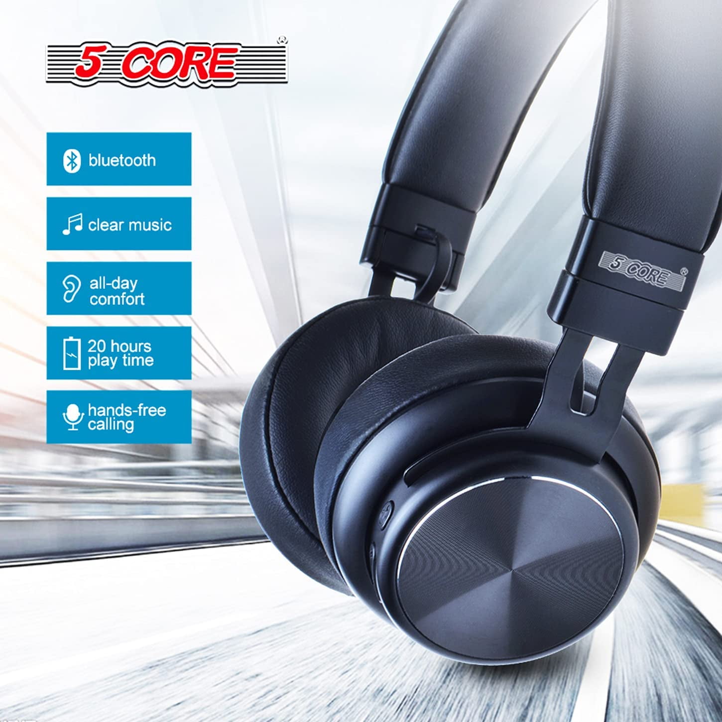 5 Core Premium Bluetooth Wireless 5.0 USB Over-Ear Foldable
