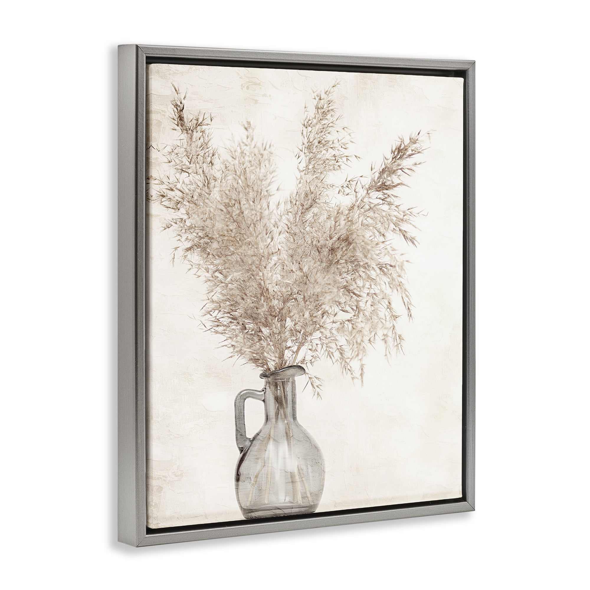 Stupell Industries Wild Pampas Vase Botanical & Floral Painting Gray Floater Framed Art Print Wall Art, 25 x 31