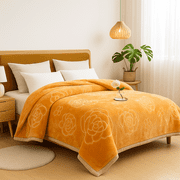 DBOZE King Size 2-Ply Faux Mink Fleece Blanket, Heavy Reversible Plush Raschel Bed Blanket, 85x95, Silky Soft, Gold