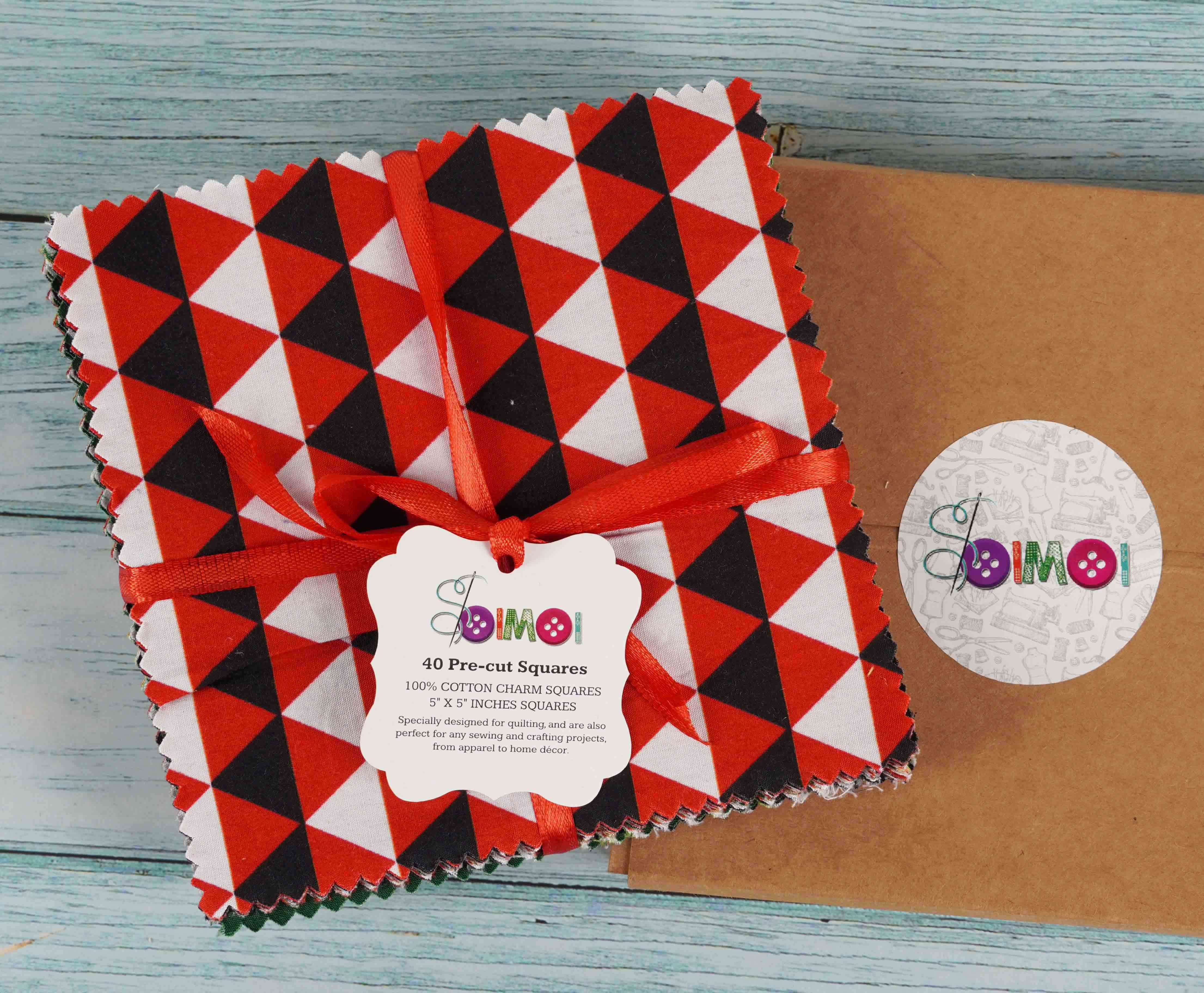 Soimoi Christmas Theme Print Precut 10-inch Cotton Fabric Quilting Squares Charm Pack DIY Patchwork Sewing Craft