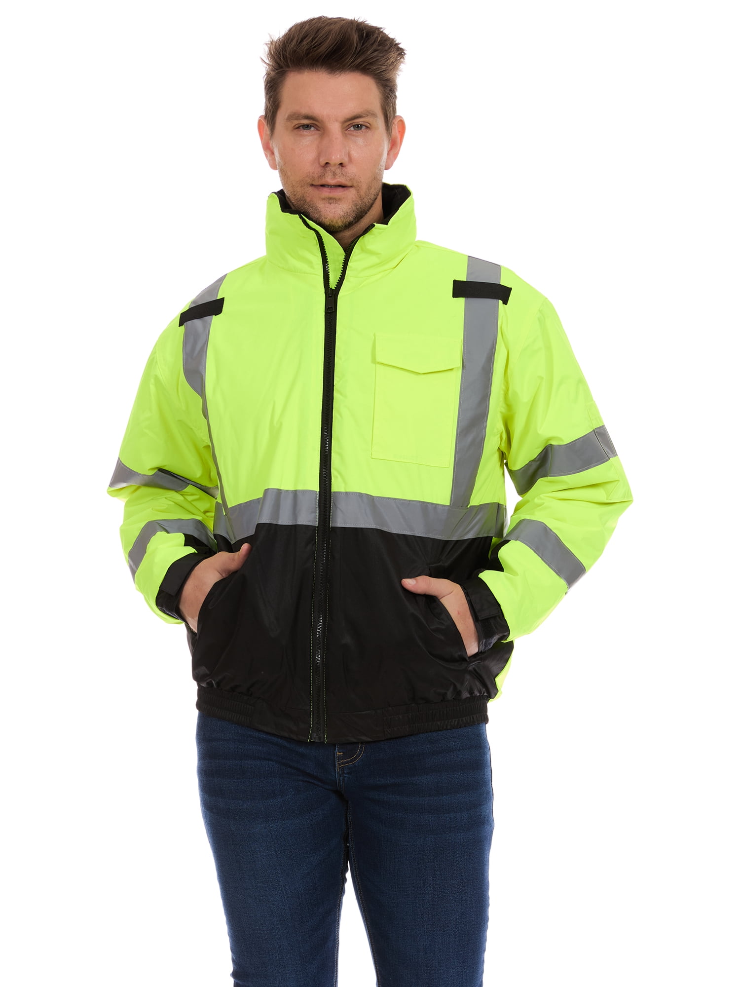 Bass Creek Outfitters Men's Oxford Insulated Safety Work Jacket with Hidden Hood, Sizes M-2XL