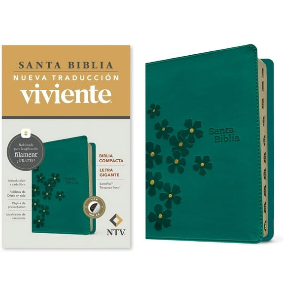 Biblia Compacta Ntv, Letra Gigante Con Filament (Sentipiel, Turquesa Floral, Ãndice, Letra Roja), (Hardcover)