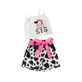 thumbnail image 2 of Yunliwuli Toddler Girl Summer Outfit Cow Letter Print Sleeveless Tank Tops and Shorts with Belt 2Pcs Clothes Set, 2 of 9