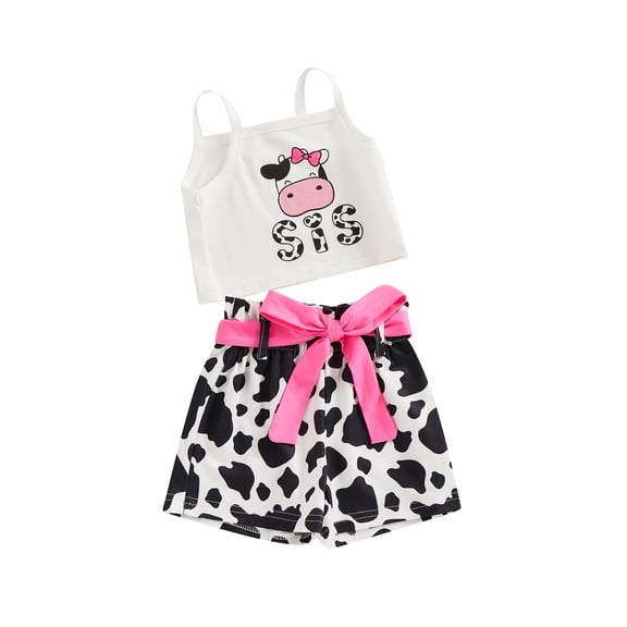 Liacowi Kids Girls Short Sets Cow Letter Print Sleeveless Tank Tops and Shorts 2Pcs Toddler Summer Clothes Hawaiian Outfits