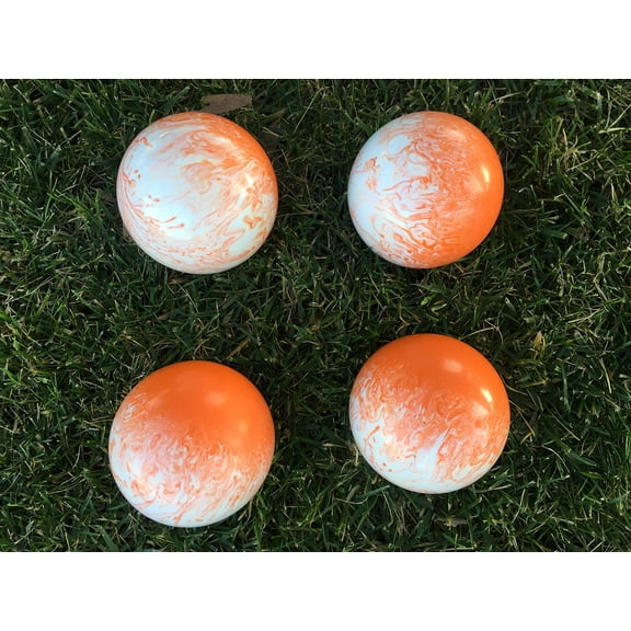 Unique Bocce Package - 4 Pack of 107mm Marbleized Orange and White Balls