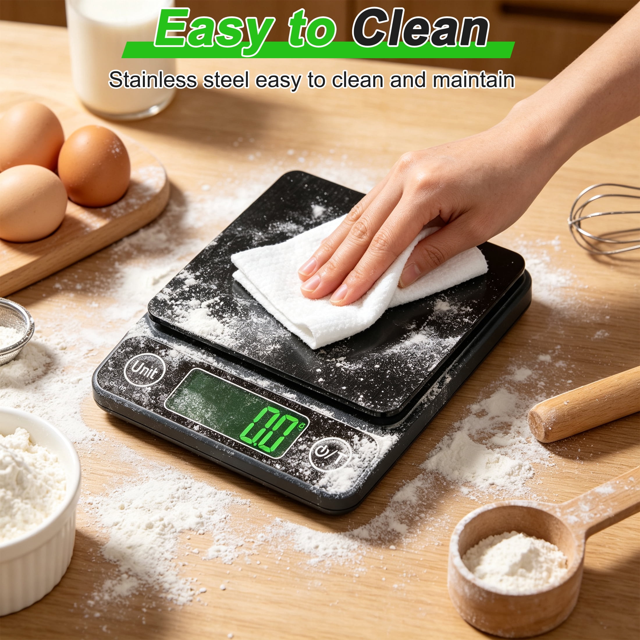 GARITIN 0.1g High Precision Digital Food Scale, Stainless Steel Kitchen Scale with LCD Display, Tare Function 7 Units Conversion for Baking Diet Pet Food