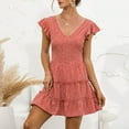 thumbnail image 2 of Summer Dresses for Women Ruffle Short Sleeve Fashion Printing Mini Dress V Neck Tiered Flowy A Line Beach Dress, 2 of 6