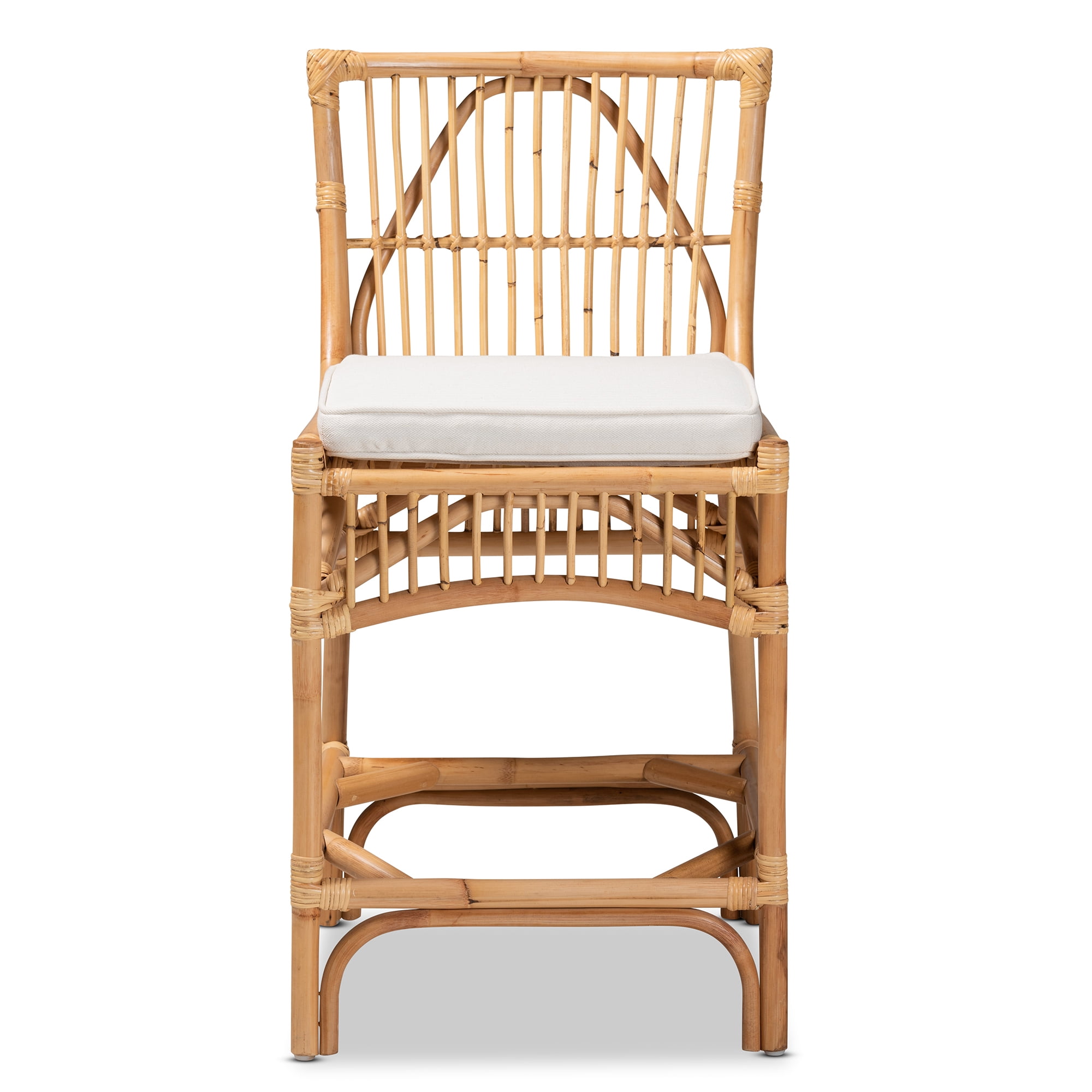 bali & pari Rose Bohemian Rattan Counter Stool with Upholstered Cushion, Natural Brown/White