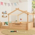thumbnail image 2 of Jopath Full Size Floor Bed with Guardrails and Roof, Kids House Floor Bed with a Small Built-in Tray for Boys Girls Natural, 2 of 9