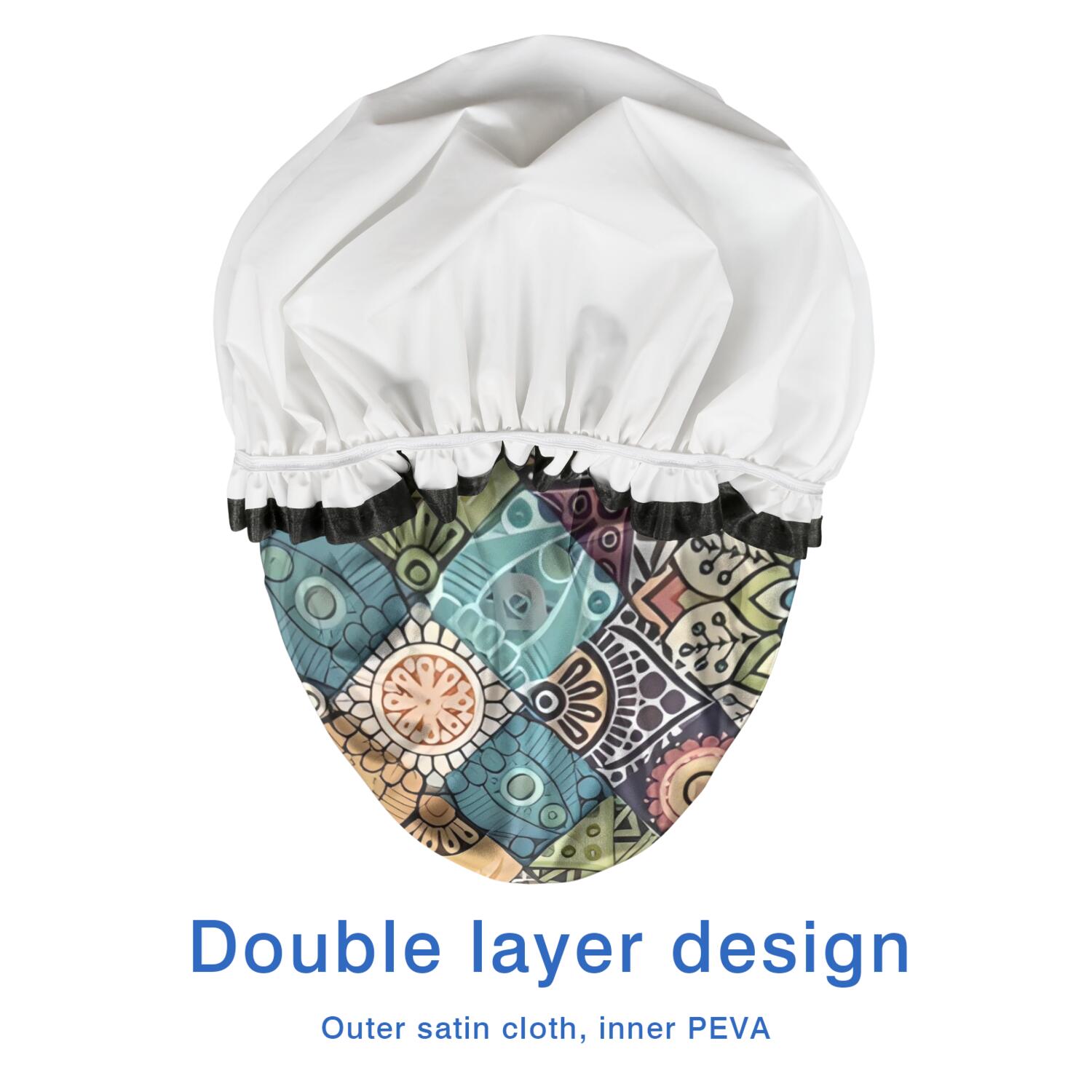 Shower Caps,Multicolor Ethnic Geometric Pattern Waterproof Shower Cap for Women 4 Pieces,Double Reusable Hair Cover for Shower PEVA Elastic Stretch Hem
