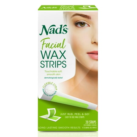 Nad's Facial Wax Strips, Women's Hair Removal Waxing Kit for Face, 20 Count