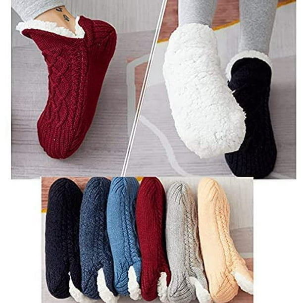 Indoor Floor Non-Slip Thermal Socks,Woven and Velvet Indoor Socks Slippers, Women Winter Non-Slip House Slipper Socks Thermal Socks Winter  (Grey,9.5-10.5) 