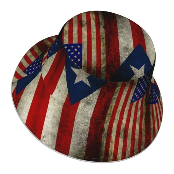America Puerto-Rico-Flag Bucket Hat Stripe Beach Fisherman Hats For Women Men Reversible Double-Side-Wear With Reflective