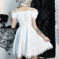 thumbnail image 4 of Herrnalise Women's Halloween Dark Lace Halter Dresses Sleeveless One Shoulder Knee Length Dresses, 4 of 9