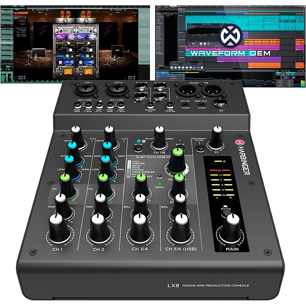 Harbinger LX8 8Channel Analog Mixer With Bluetooth, FX and USB Audio