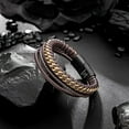 thumbnail image 4 of Cyberpunk Style Men's Bracelet - Multi-Strand Brown and Gold Leather & Woven Steel Chain Design for the Avant-Garde Man Gifts for Men-22.5cm, 4 of 7