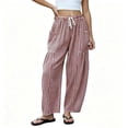 thumbnail image 2 of GUACER No Boundarie Gingham Plaid Pants for Women Casual Baggy Wide Leg Trousers Elastic Drawstring Waist Lightweight Summer Lounge Pants with Front Pockets, 2 of 5
