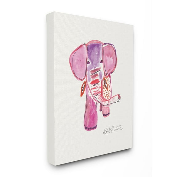 Stupell Industries Kid's Pink and Red Elephant Watercolor Zoo Animal Canvas Wall Art Design by Kait Roberts, 24" x 30"
