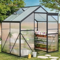 6x4 FT Outdoor Greenhouse, Easy Setup Polycarbonate Greenhouse with Adjustable Roof Vent, Sliding Door, and Durable Aluminum Frame for Backyard Gardening