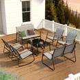 thumbnail image 4 of Noelse 8 Piece Outdoor Patio Furniture Set, Textilene Conversation Set with 4 Rocking Chairs, 2 Loveseats and 2 Glass Coffee Tables, Weather-Resistant, Grey, 4 of 10