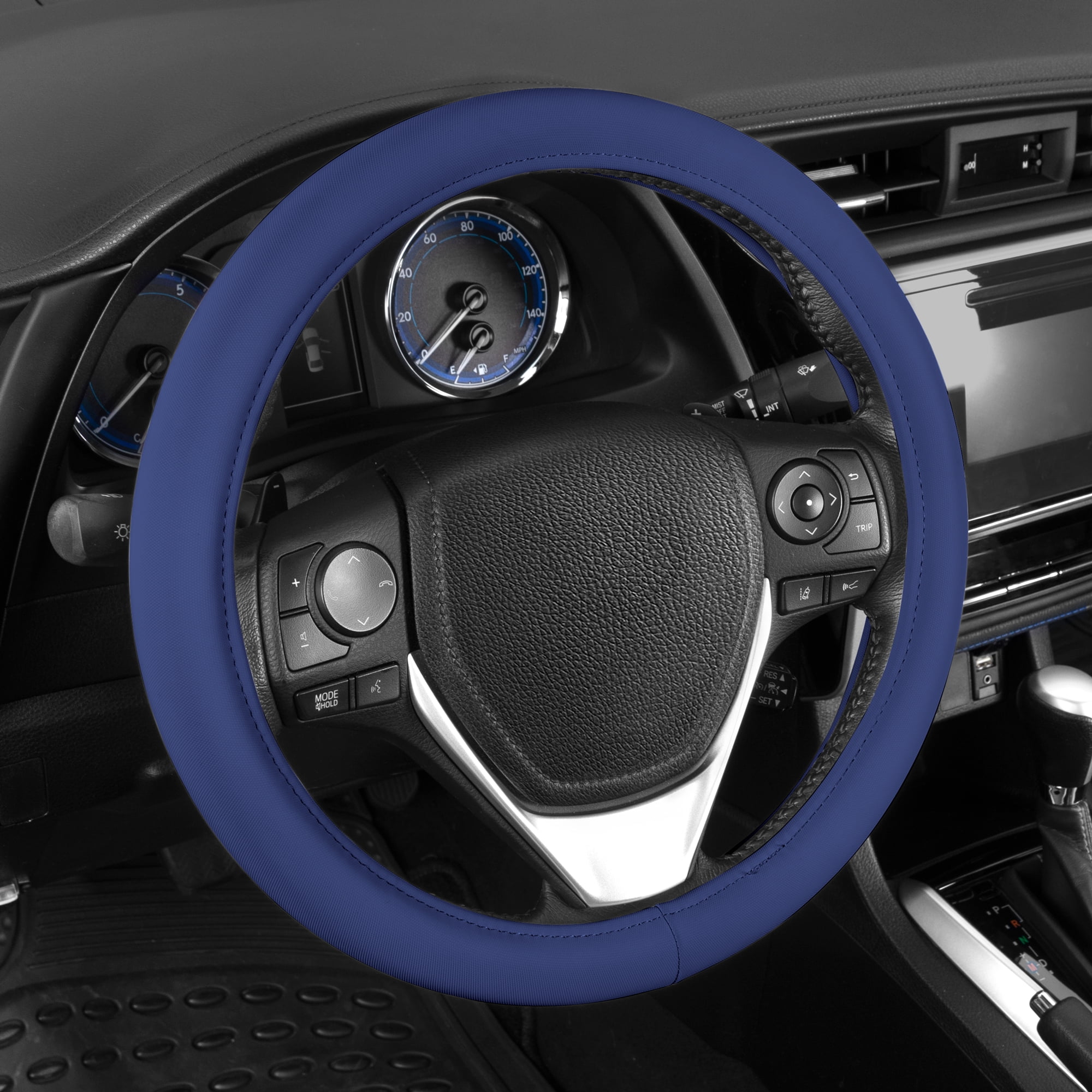 BDK Ultra Soft Comfy Grip Leather Steering Wheel Cover Universal Size 14.5 15 15.5 Inch (Dark