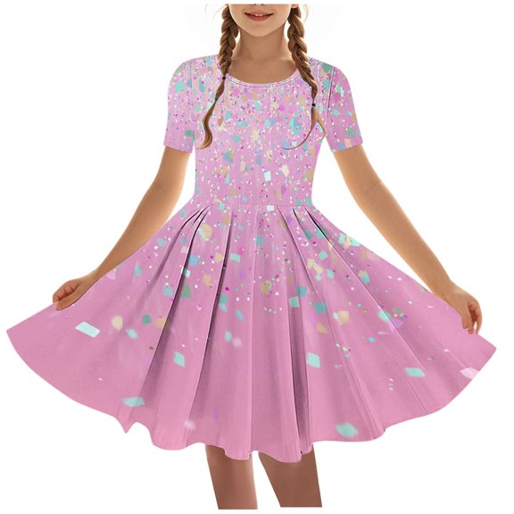 IFNWSV Girls Dance Dress Short Sleeve Round Neck Leopard Print Stretch Casual Summer Swing Dress Pink 15 Years