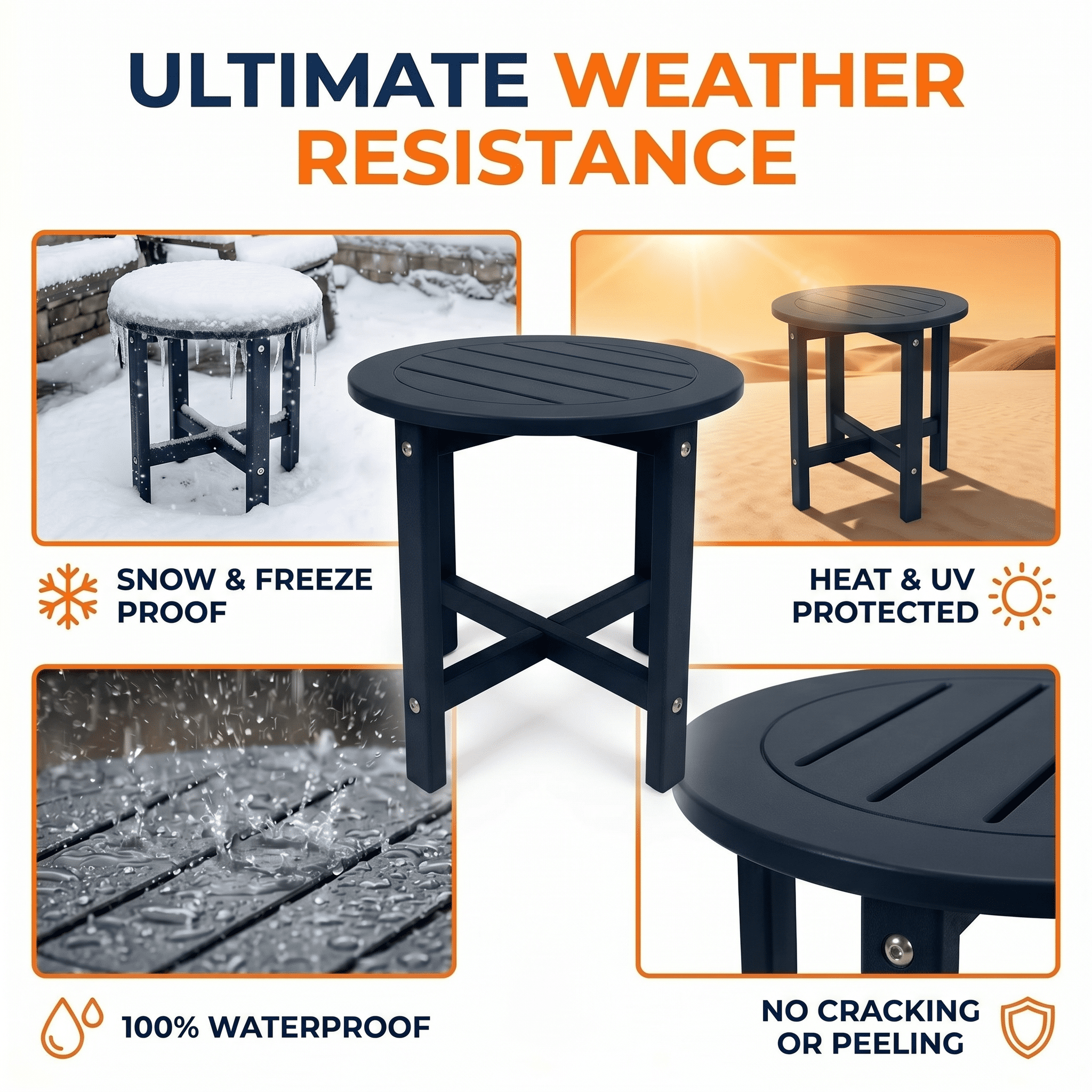HDPE All-Weather Outdoor Side Table, 15.94×15.94×17.71 Inch Compact Patio End Table, Space-Saving Small Weatherproof Side Table for Porch Balcony Poolside