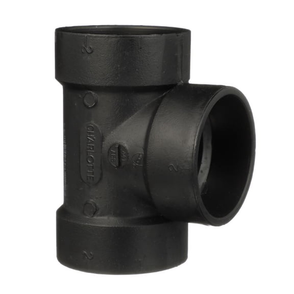 Charlotte Pipe 43450 Schedule 40 2 in. Hub x 2 in. Dia. Hub ABS Vent Tee, Black